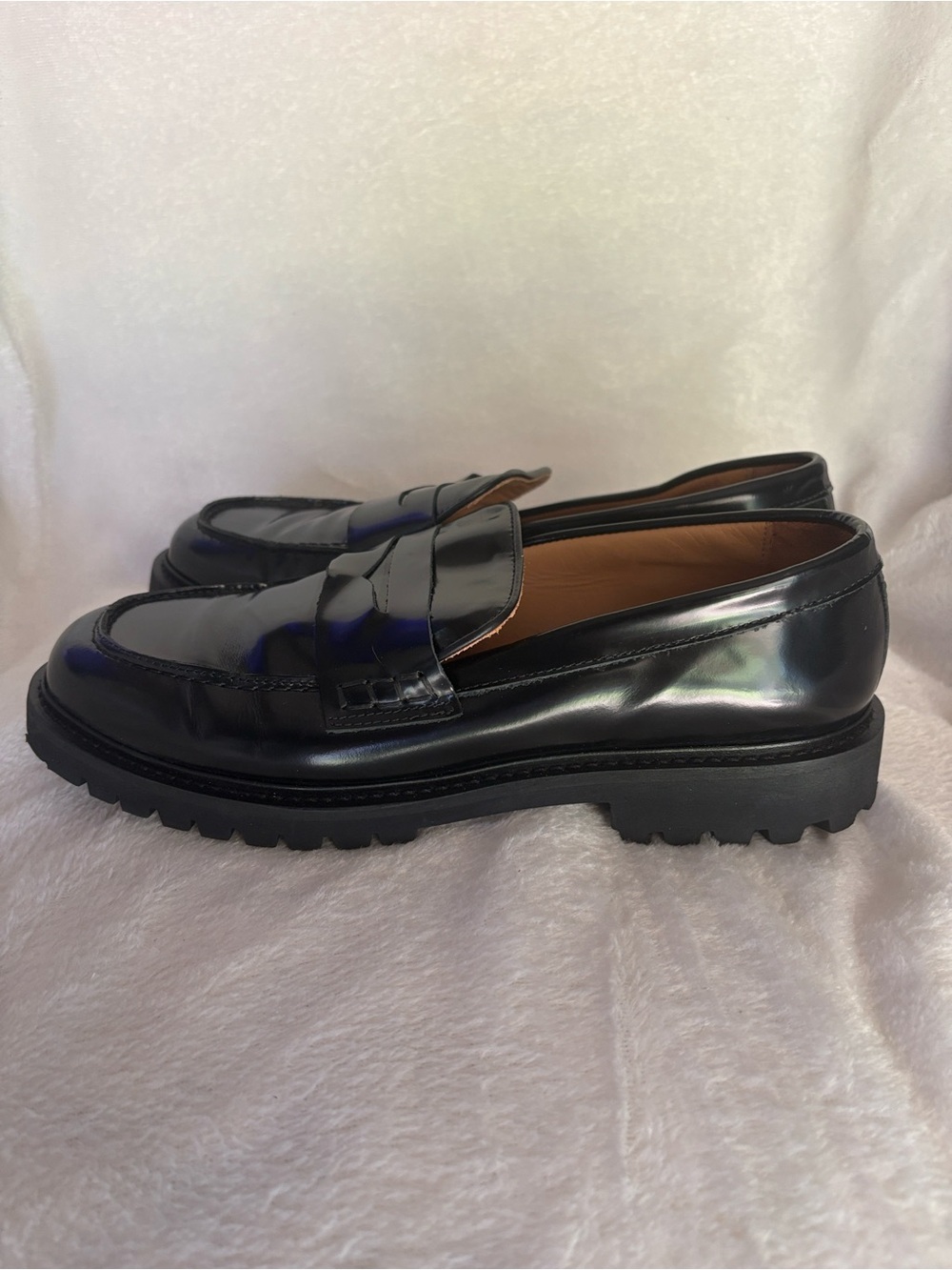 THURSDAY Women’s Black Lug Sole Platform Penny Loafers - Picture 4 of 8